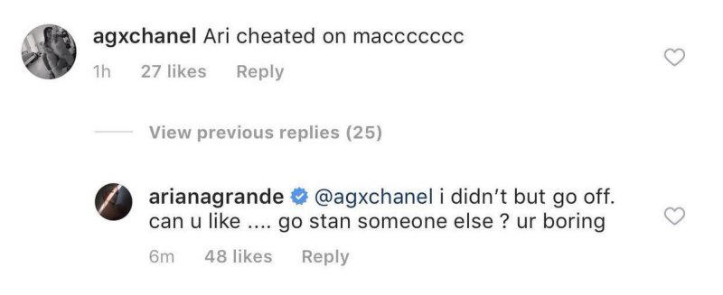 Ariana Grande respondió a fan que aseguró que ella engañó a Mac Miller