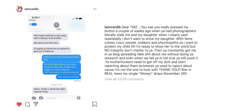 Cardi B afirma que las noticias que expone TMZ sobre ella son falsas