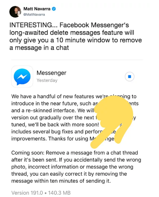 Messenger activará la opción de "Unsend" por 10 minutos