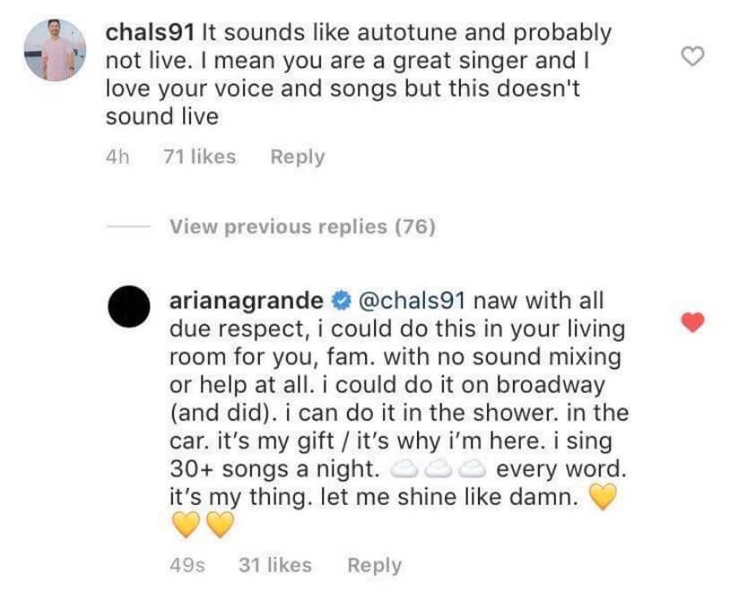 Ariana Grande está deprimida y responde a hater que dice que usa playback en su tour