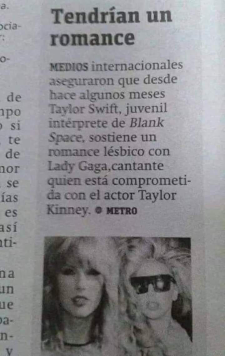 Taylor Swift y Lady Gaga tuvieron romance lésbico según el medio periodístico de Latinoamérica 'metro'