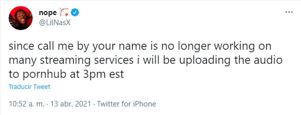 Lil Nas X promete lanzar su canción ‘Call me by your name (Montero)’ por Pornhub