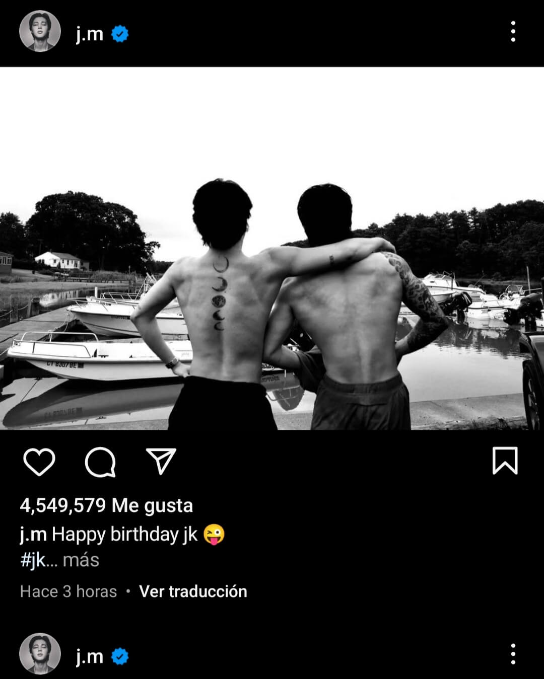 Jimin y Jungkook aparecen sin camisa en Instagram celebrando el cumpleaños del maknae de BTS