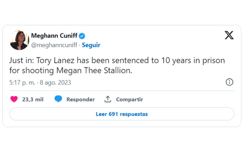 Tory Lanez ha sido sentenciado a 10 años de prisión por dispararle a Megan Thee Stallion