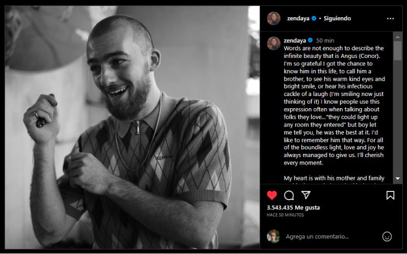 Zendaya emite comunicado tras el fallecimiento de Angus Cloud, su compañero de "Euphoria"