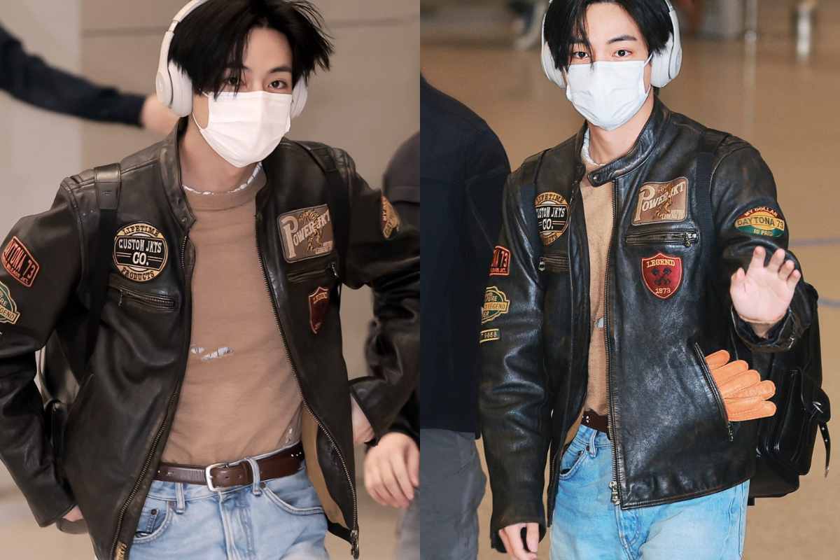 En su regreso a Corea, V de BTS luce elegante con una chaqueta de cuero al estilo de un motociclista