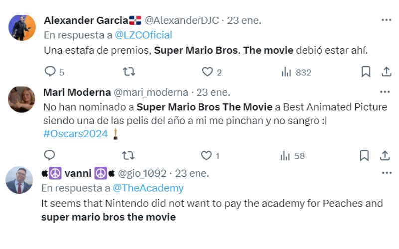 Super Mario Bros. La película es completamente ignorada en los Premios Óscar 2024 y causa fuerte indignación