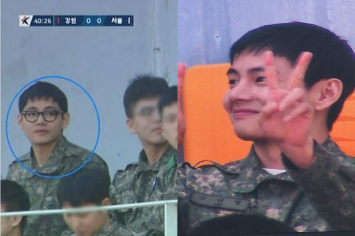V de BTS es captado en un evento público usando su uniforme militar