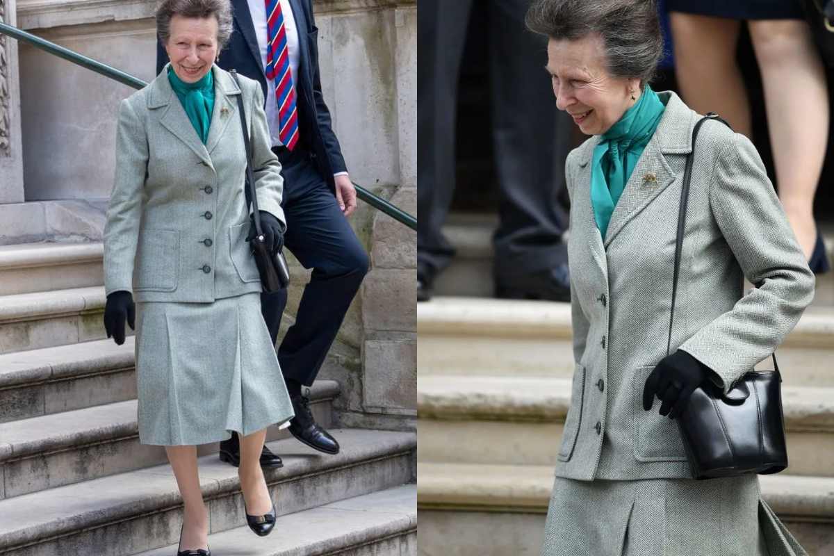 La princesa Ana luce impecable con un traje ajustado y una camisa de seda