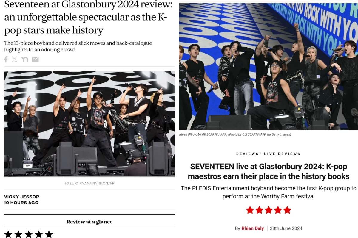 SEVENTEEN recibe cinco estrellas en su actuación en el festival de Glastonbury 2024