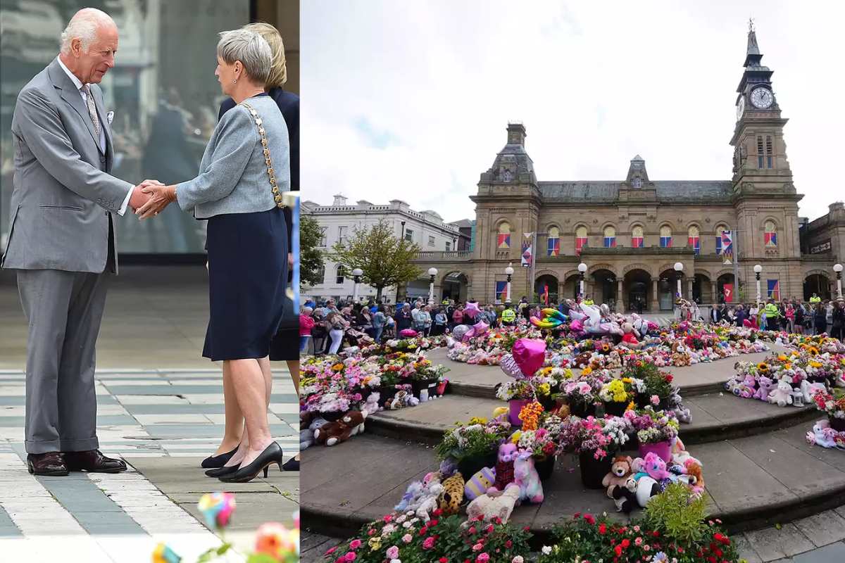 El rey Carlos III hace una emotiva visita para apoyar a las familias de tres menores asesinadas