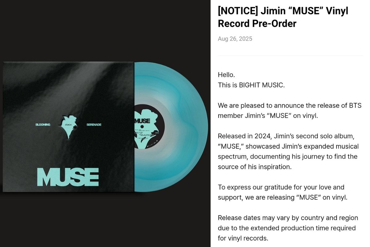 Jimin de BTS lanzará su álbum en solitario "Muse" en formato de vinilo