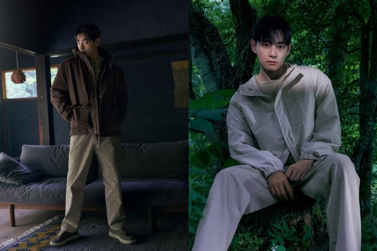 V de BTS se une a la moda de otoño con encantadores y acogedores looks para Snow Peak Apparel