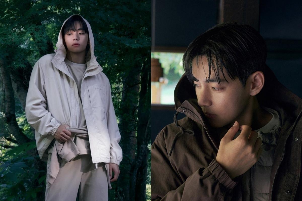 V de BTS se une a la moda de otoño con encantadores y acogedores looks para Snow Peak Apparel