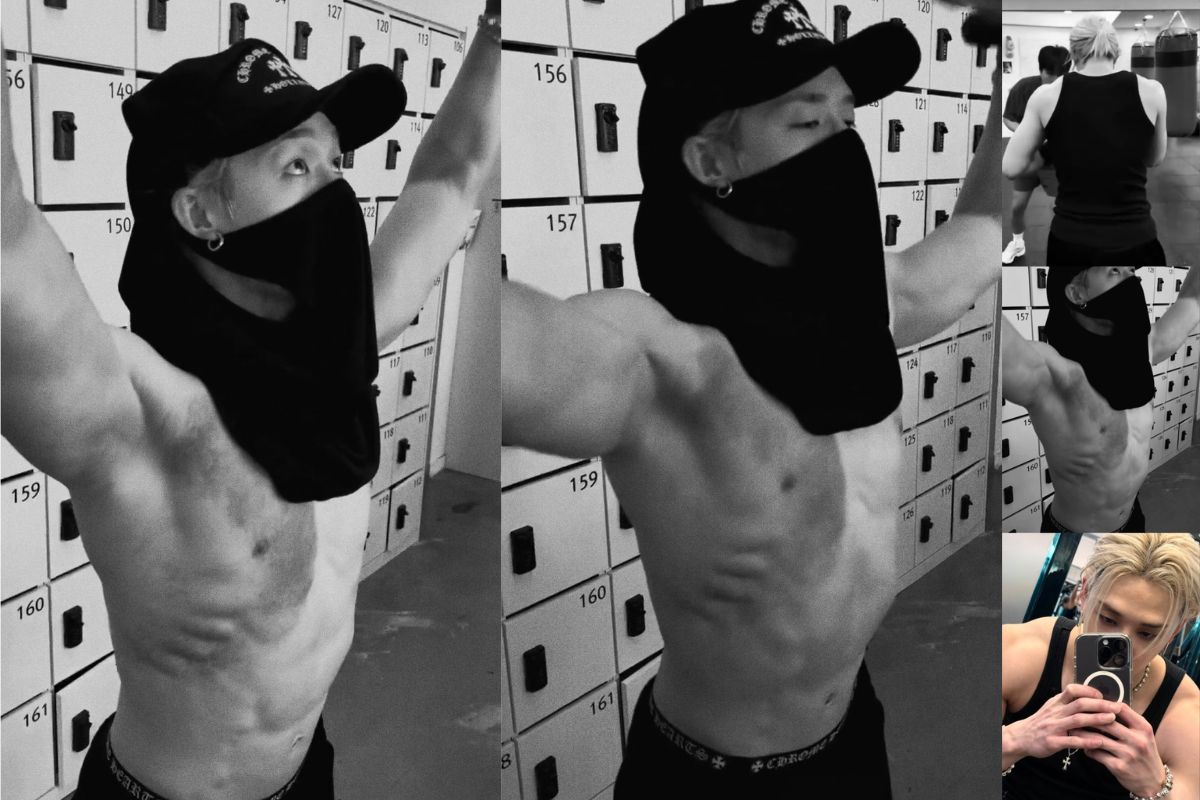 bang chan de stray kids en el gimnasio sin ropa