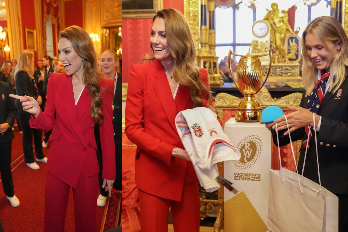 Kate Middleton encanta con un elegante y audaz traje rojo escarlata
