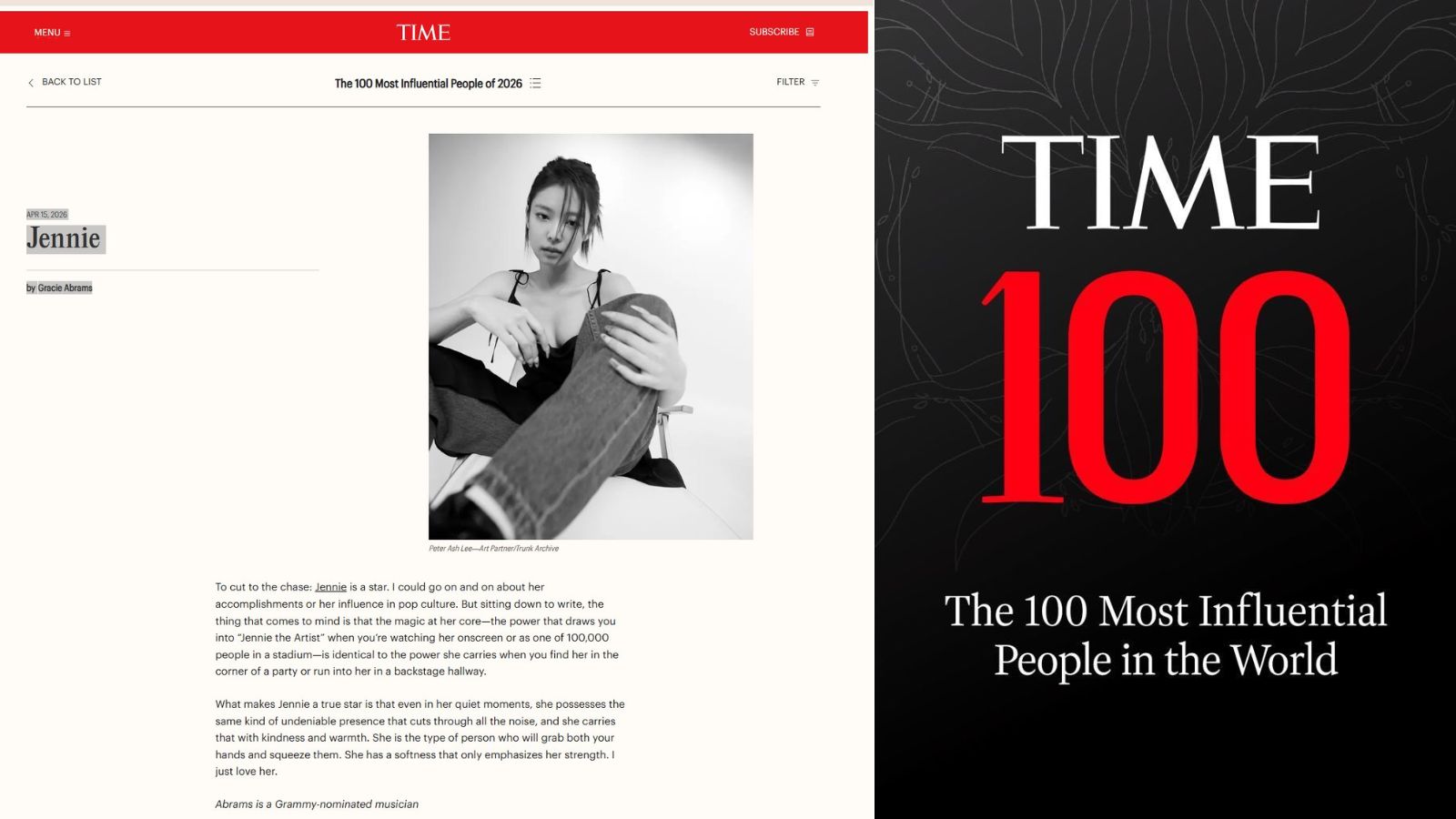 Jennie de BLACKPINK en la revista time 100 este 2026