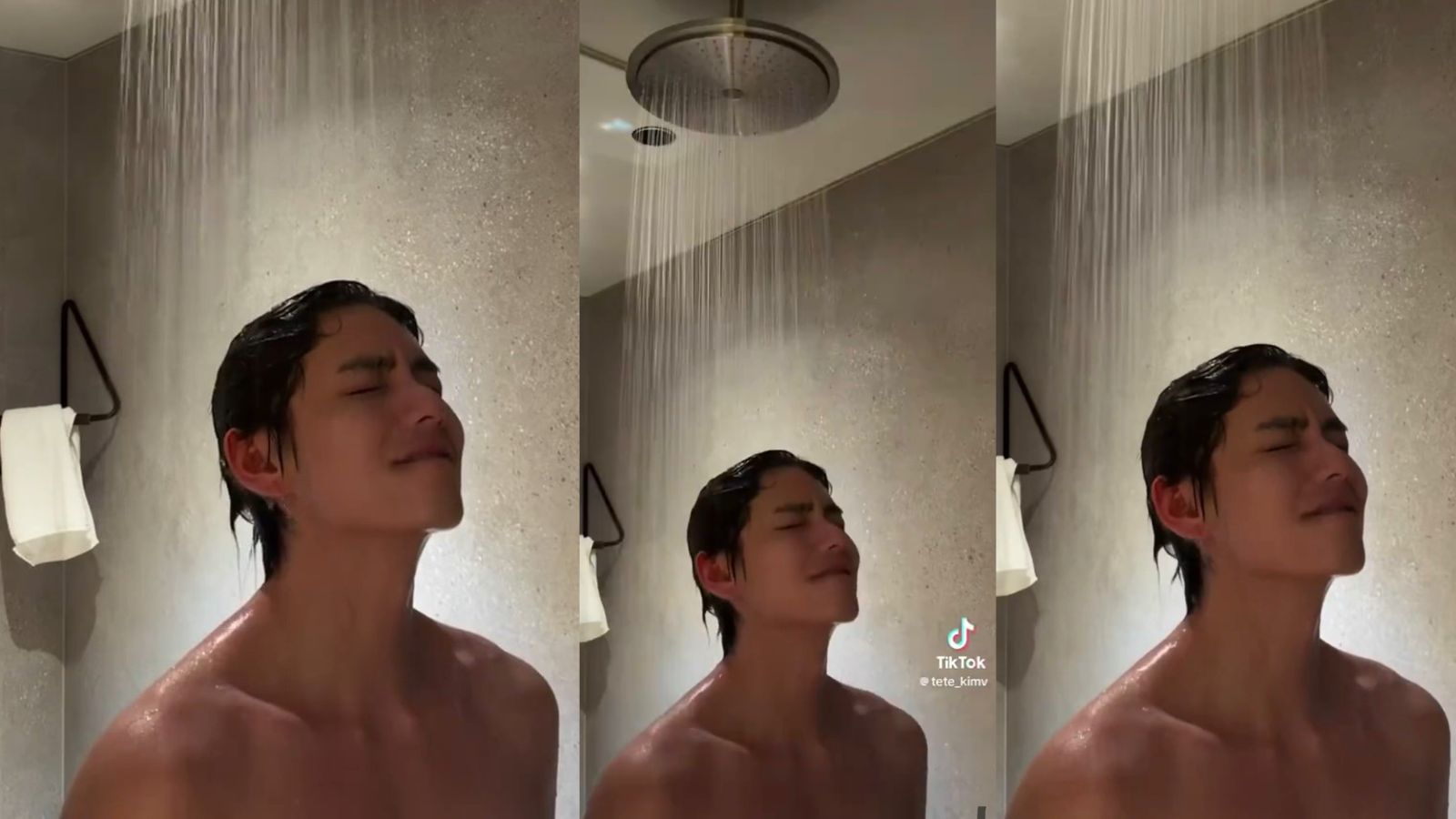 KIM TAEHYUNG SIN CAMISA BAÑÁNDOSE EN LA DUCHA