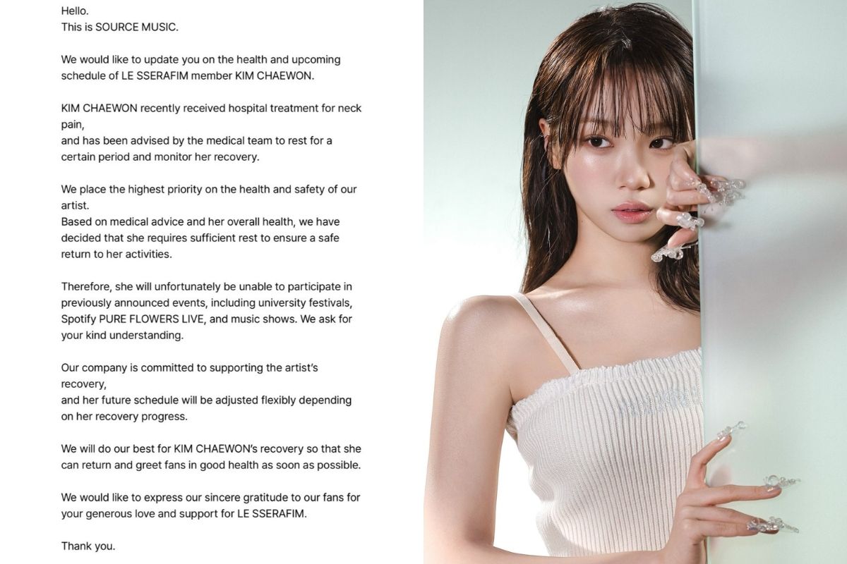 Chaewon de LE SSERAFIM suspende sus actividades debido a una lesión en el cuello Chaewon de LE SSERAFIM suspende sus actividades debido a una lesión en el cuello