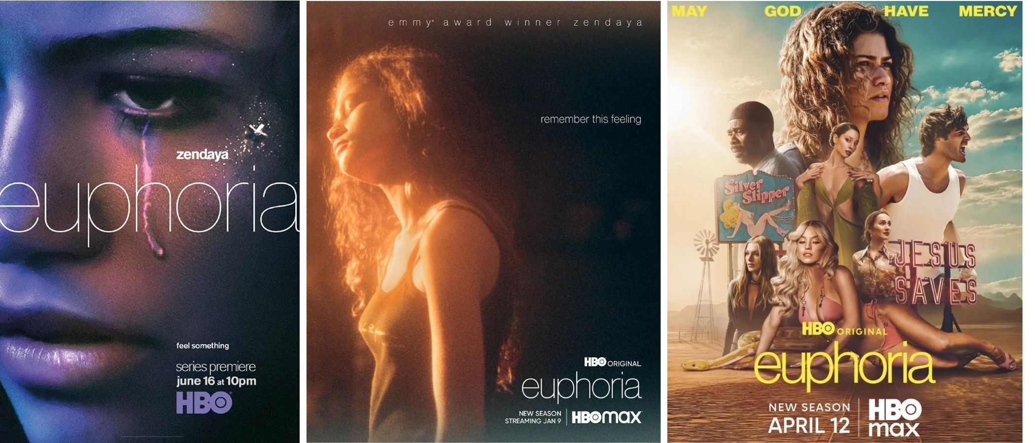 posters of the 3 seasons of euphoria