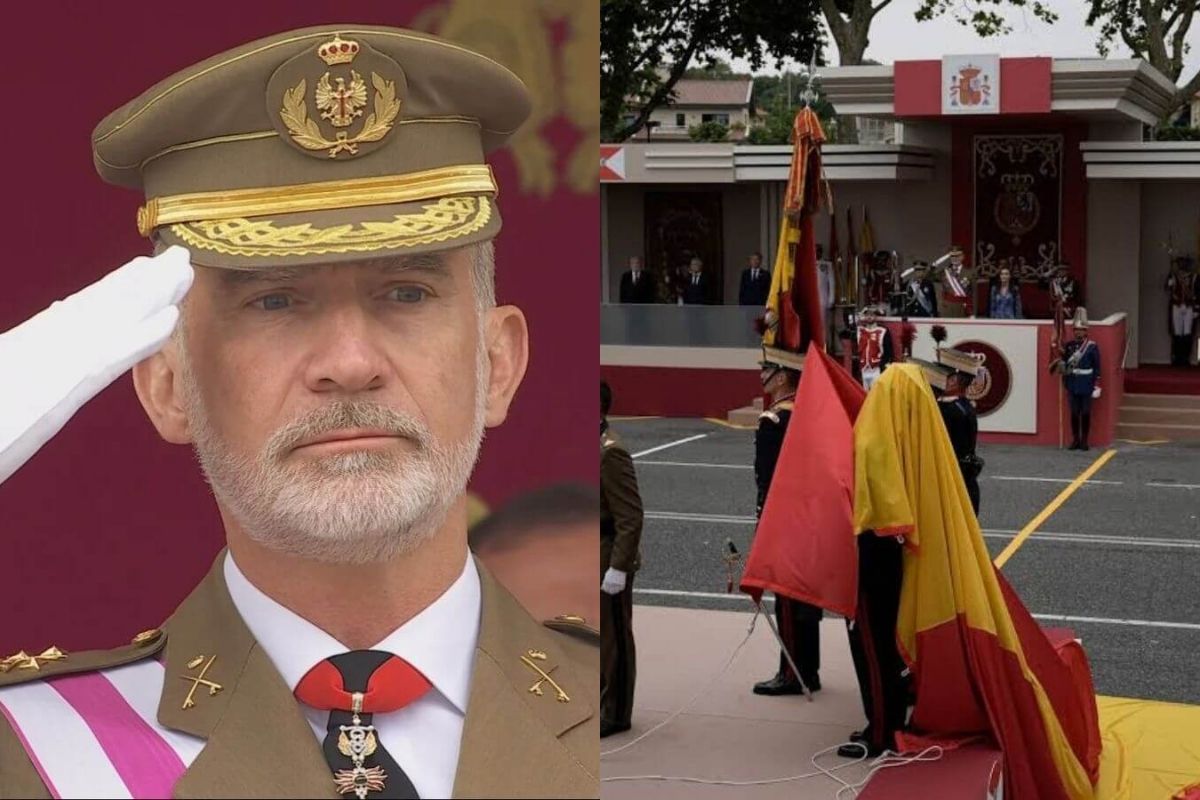 La bandera de España se cae frente al rey Felipe VI durante el desfile del Día de las Fuerzas Armadas La bandera de España se cae frente al rey Felipe VI durante el desfile del Día de las Fuerzas Armadas