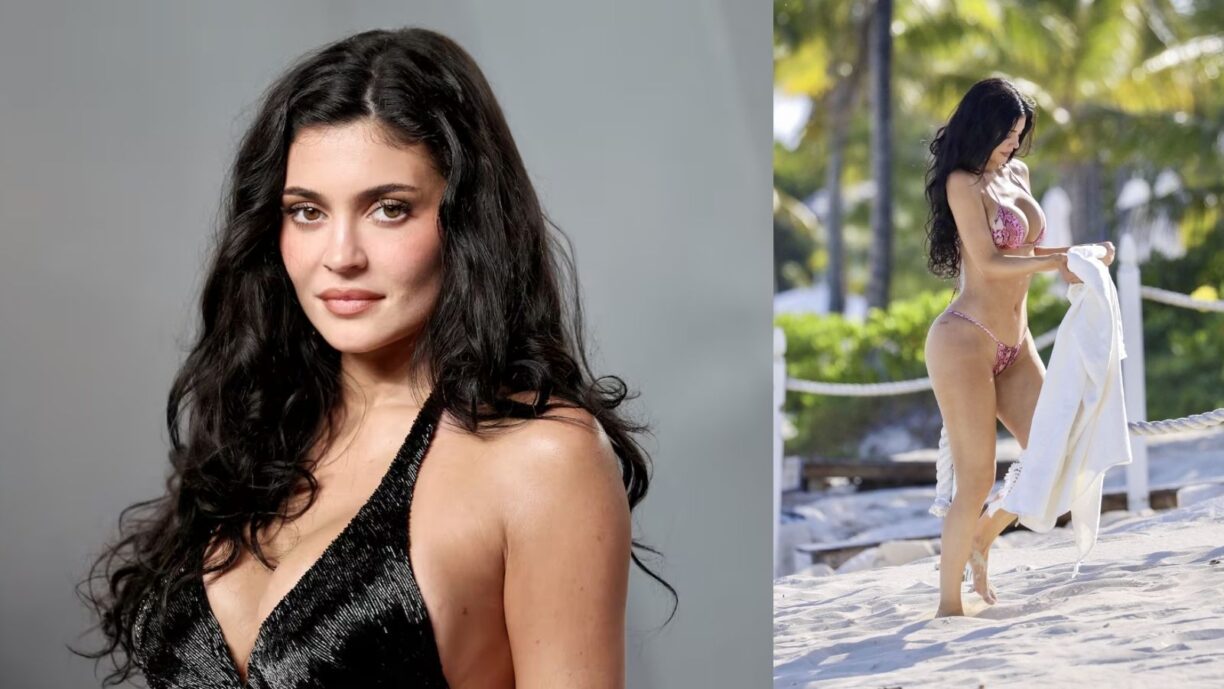 Kylie Jenner presume sus sensuales curvas con un micro bikini rosa
