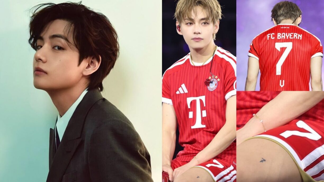 V de BTS sorprende al usar el nuevo uniforme personalizado del FC Bayern Múnich en un concierto