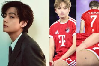 V de BTS sorprende al usar el nuevo uniforme personalizado del FC Bayern Múnich en un concierto
