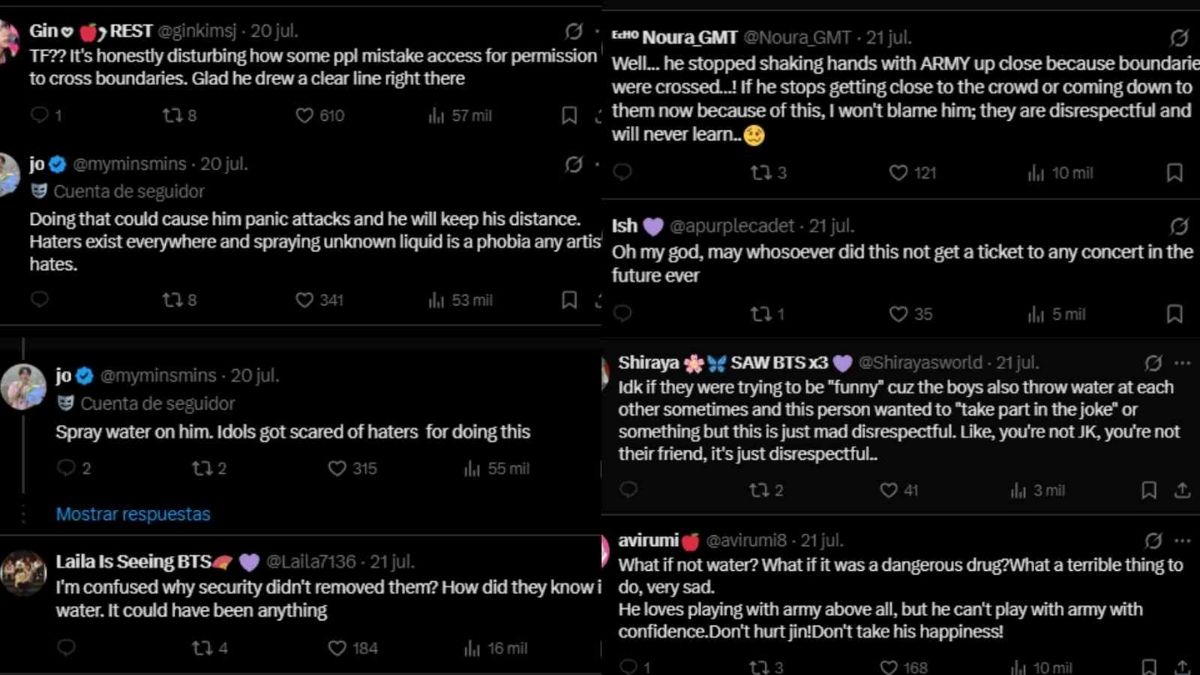 Jin de BTS es rociado con agua en uno de sus conciertos y los fans explotan de ira Jin de BTS es rociado con agua en uno de sus conciertos y los fans explotan de ira